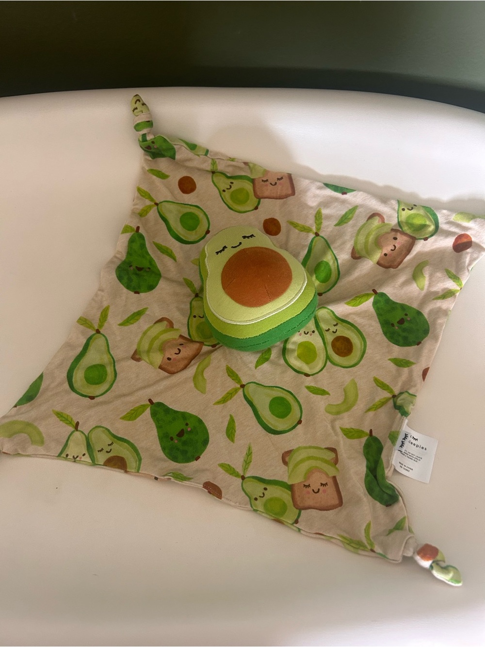 Little Sleepies Avocado Lovey Plush Blanket in Green and Brown